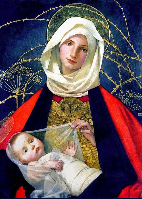 Madonna And Child Greeting Card featuring the painting Madonna and Child by Marianne Stokes