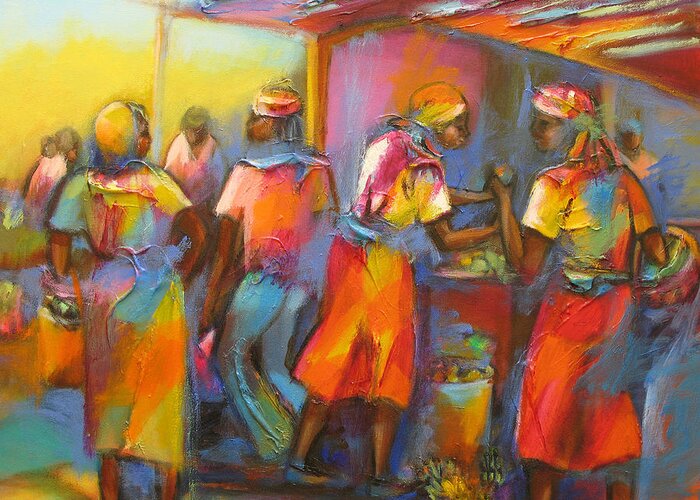 Market Greeting Card featuring the painting Market Day by Cynthia McLean