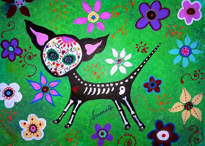 Chihuahua Greeting Card featuring the painting Mexican Chihuahua El Perrito #1 by Pristine Cartera Turkus