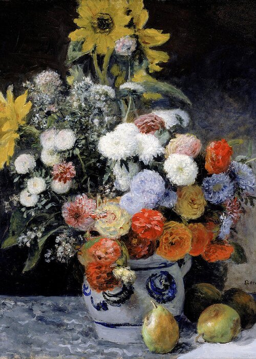 Pierre-auguste Renoir Greeting Card featuring the painting Mixed Flowers in an Earthenware Pot #2 by Pierre-Auguste Renoir