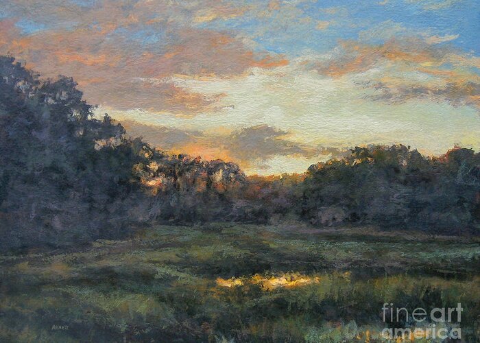 Dawn Greeting Card featuring the painting Morning on the Marsh - Wellfleet #1 by Gregory Arnett