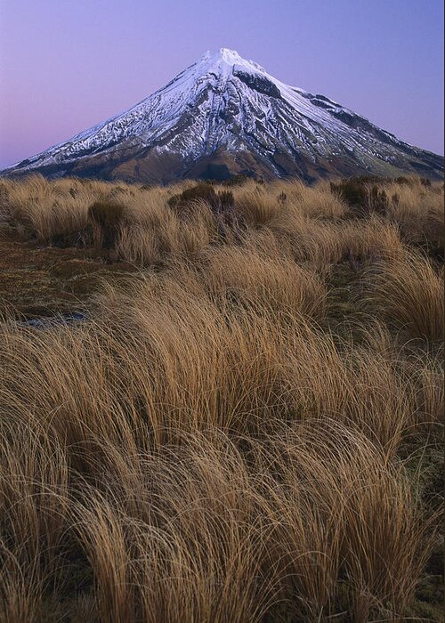 Feb0514 Greeting Card featuring the photograph Mount Taranaki At Dusk New Zealand #1 by Shaun Barnett
