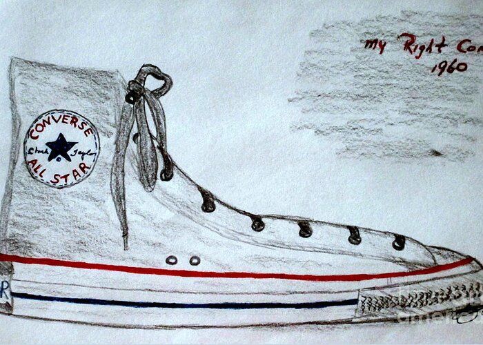 Sneakers Greeting Card featuring the drawing My Right Con #2 by Bill OConnor