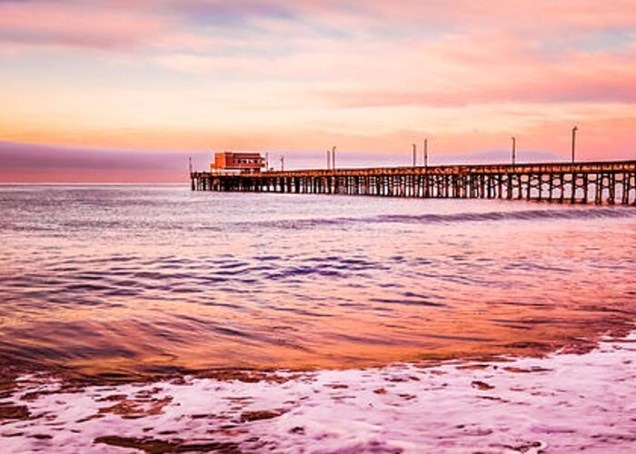America Greeting Card featuring the photograph Newport Beach Pier Sunset Panorama Photo #1 by Paul Velgos