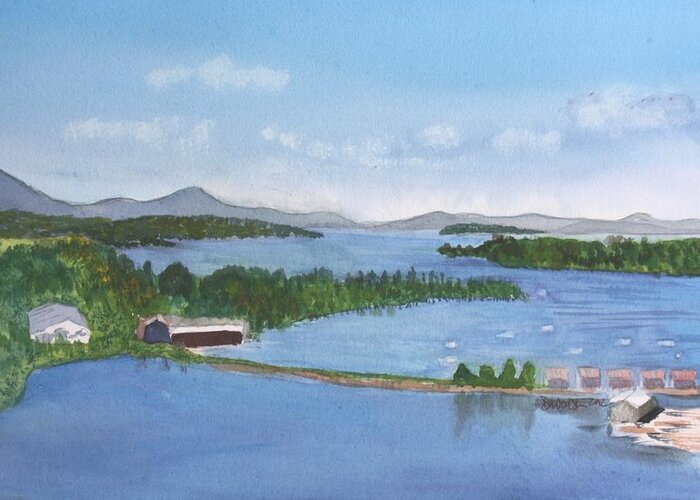 Newport Greeting Card featuring the painting Newport Vermont Aerial #1 by Donna Walsh