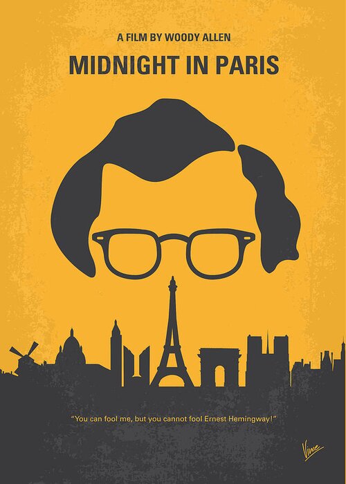 Midnight In Paris Greeting Card featuring the digital art No312 My Midnight in Paris minimal movie poster by Chungkong Art