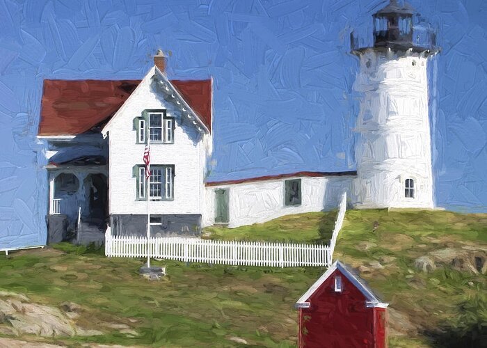 Light Greeting Card featuring the photograph Nubble Lighthouse Maine Painterly Effect by Carol Leigh