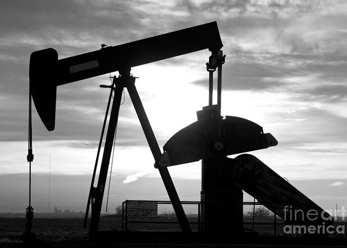 Oil Greeting Card featuring the photograph Oil Well Pump Jack Black and White #1 by James BO Insogna