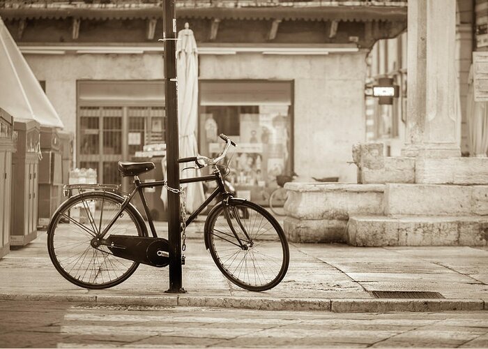 Residential District Greeting Card featuring the photograph Old Bicycle Parking #1 by Deimagine
