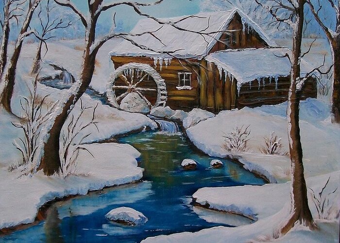 River Greeting Card featuring the painting Old Grist Mill #2 by Sharon Duguay