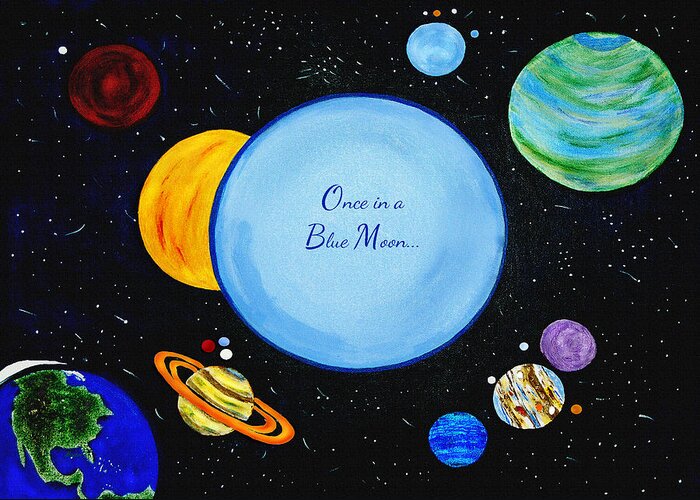 Moon Greeting Card featuring the painting Once In A Blue Moon #1 by Donna Proctor
