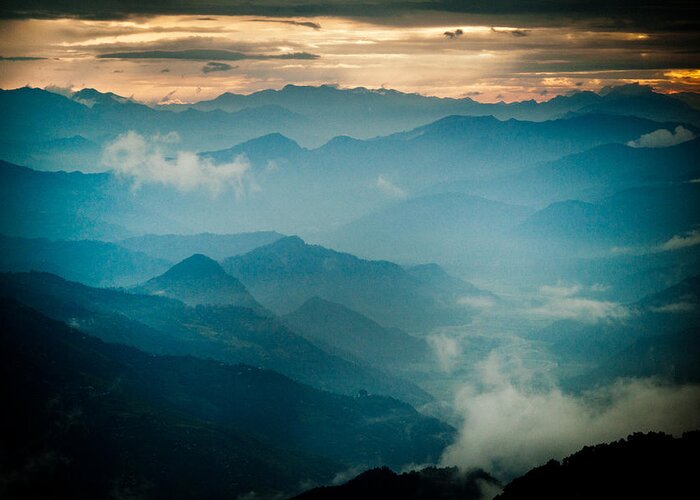 Gosaikunda Greeting Card featuring the photograph Panaramic sunset Himalayas mountain Nepal #1 by Raimond Klavins