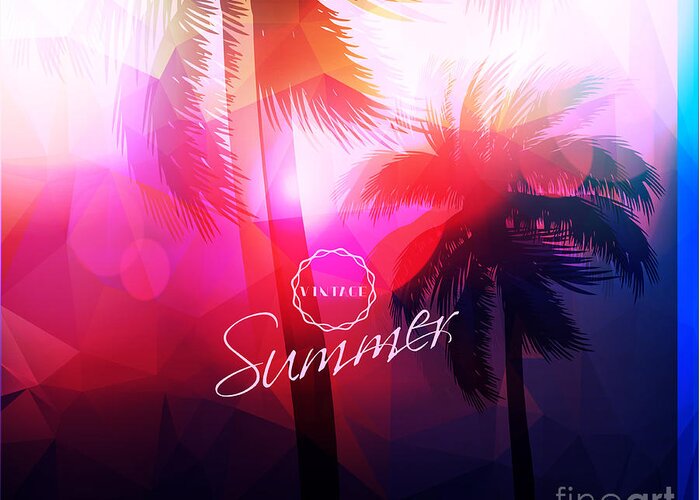 Sunrays Greeting Card featuring the digital art Paradise Island-palm Tree Sunset by Alessandram