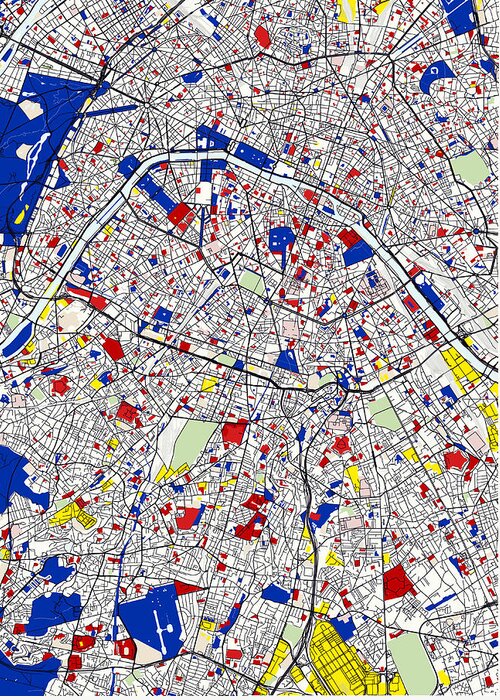 Paris L Piet Mondrian Style City Street Map Art Greeting Card featuring the digital art Paris Piet Mondrian Style City Street Map Art by Celestial Images