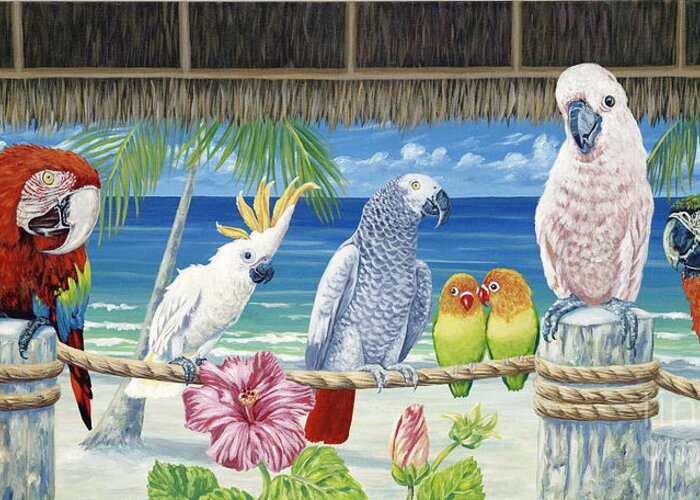 Art Greeting Card featuring the painting Parrots in Paradise by Danielle Perry