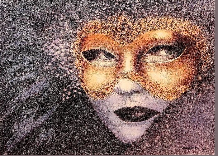 Masks Greeting Card featuring the mixed media Party Face #1 by Tony Ruggiero