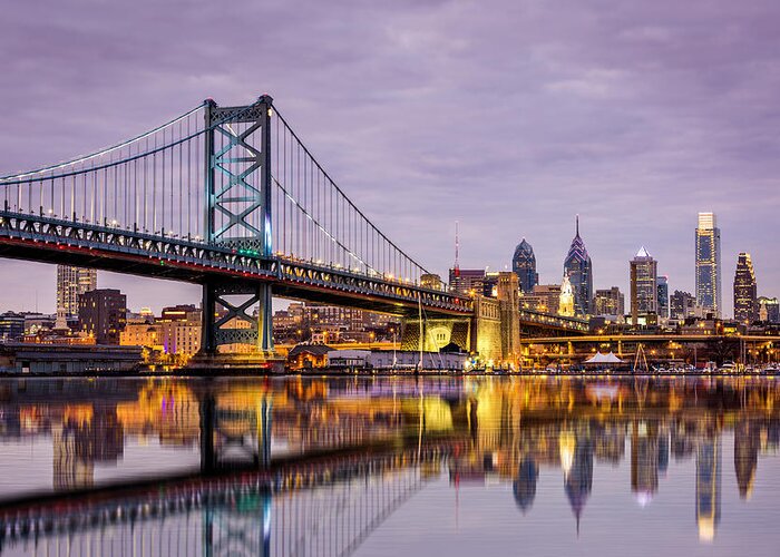 Ben Franklin Bridge Greeting Card featuring the photograph Philly #2 by Mihai Andritoiu