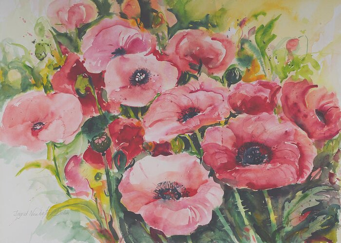 Watercolor Greeting Card featuring the painting Poppies by Ingrid Dohm