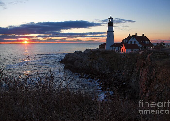 Lighthouse Greeting Card featuring the photograph Portland Head Light at Dawn #2 by Diane Diederich