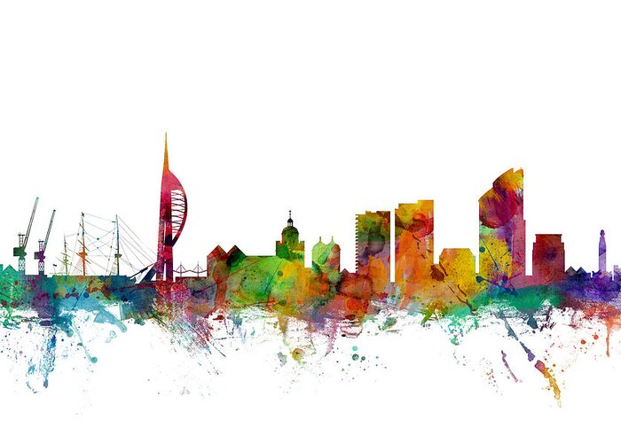 City Greeting Card featuring the digital art Portsmouth England Skyline #1 by Michael Tompsett