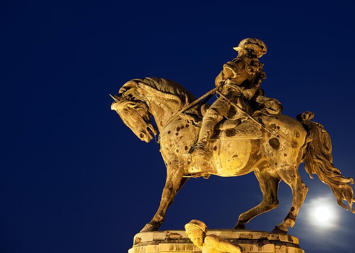 Statue Greeting Card featuring the photograph Prince Eugene of Savoy Statue at Night #1 by Artur Bogacki