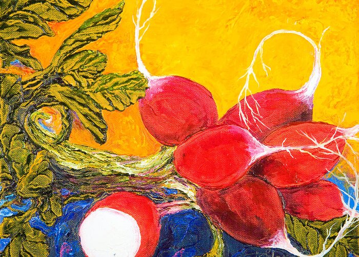 Red Greeting Card featuring the painting Red Radishes #2 by Paris Wyatt Llanso