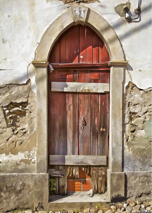 Abandon Greeting Card featuring the photograph Red Wood Door of the Medieval Village of Pombal by David Letts