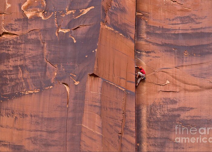 00559218 Greeting Card featuring the photograph Rock Climber Indian Creek Utah by Yva Momatiuk John Eastcott