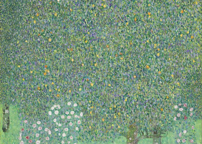 Gustav Klimt Greeting Card featuring the painting Rosebushes Under The Trees #1 by Gustav Klimt