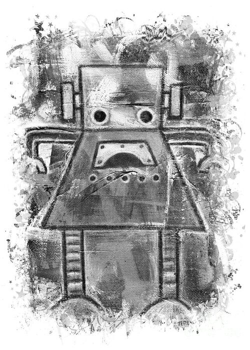Robot Greeting Card featuring the drawing Ruby Robot #1 by Roseanne Jones