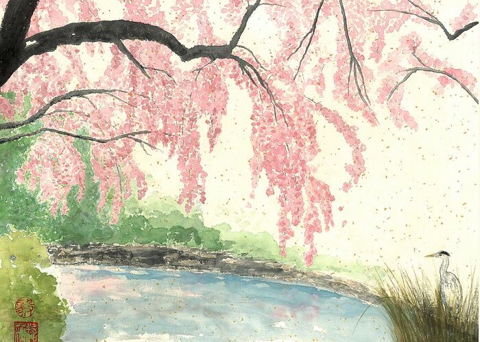Cherry Blossom Greeting Card featuring the painting Sakura II by Terri Harris