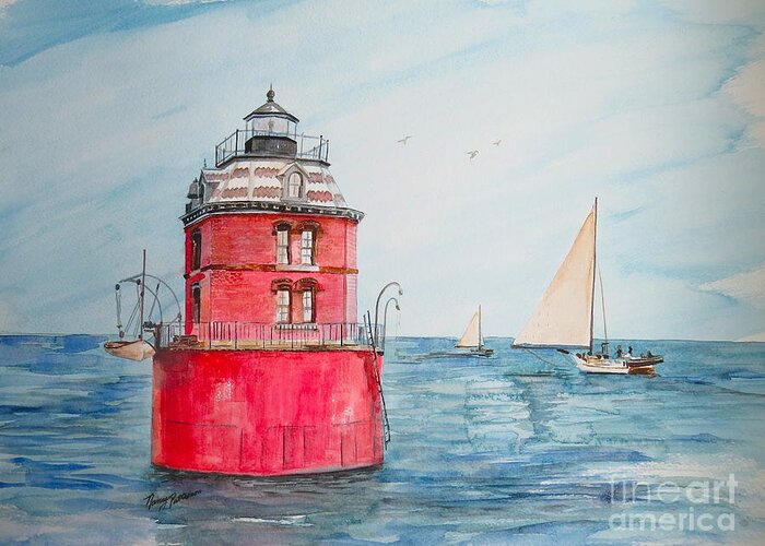 Sandy Point Lighthouse Greeting Card featuring the painting Sandy Point Lighthouse #1 by Nancy Patterson