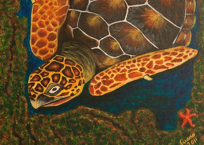 Turtle Greeting Card featuring the painting Sea Turtle #1 by Susan Cliett