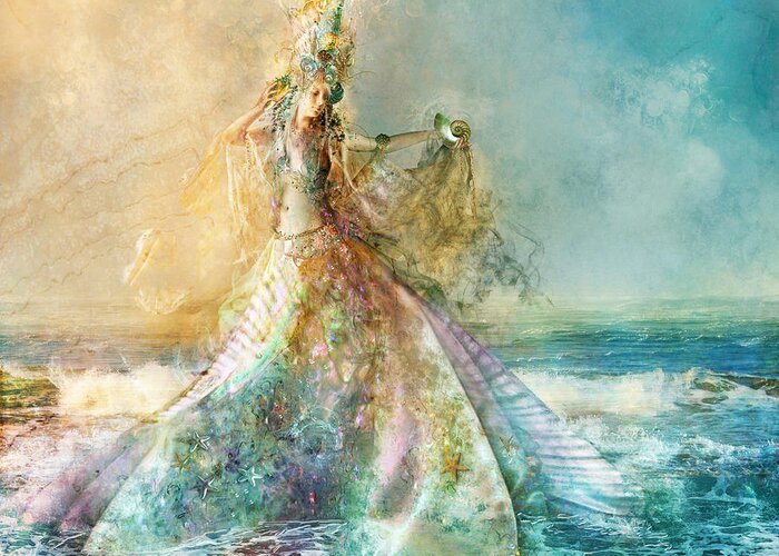 Sea Greeting Card featuring the digital art Shell Maiden #1 by MGL Meiklejohn Graphics Licensing