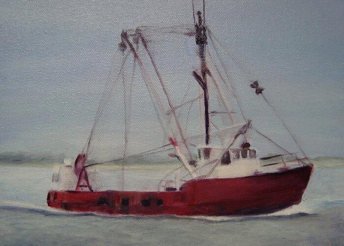 Boat Greeting Card featuring the painting Shrimp Boat by Sheila Mashaw
