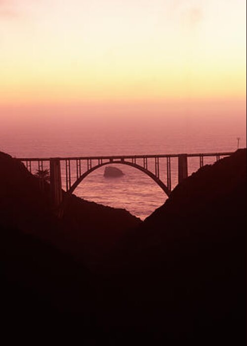 Photography Greeting Card featuring the photograph Silhouette Of A Bridge At Sunset, Bixby #1 by Panoramic Images