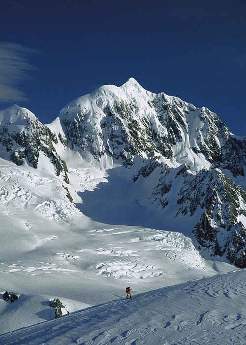 Feb0514 Greeting Card featuring the photograph Ski Mountaineer And Mt Tasman #1 by Colin Monteath