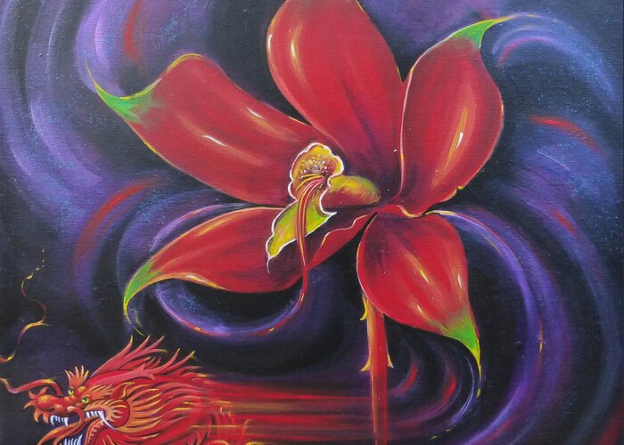 Acrylics Greeting Card featuring the painting Snap Dragon by Artificium -