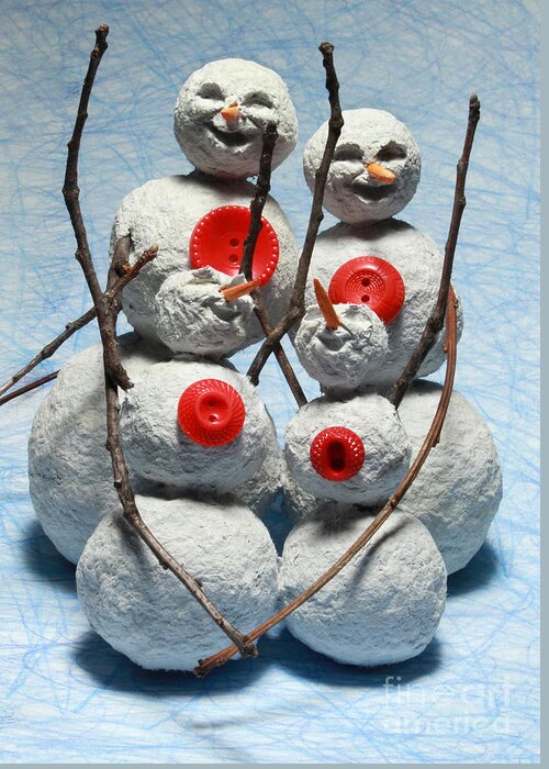 Snowman Greeting Card featuring the mixed media Snowman Family Christmas Card #1 by Adam Long