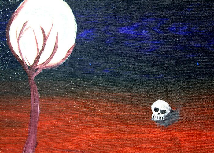 Skull Greeting Card featuring the painting Speak No Evil #1 by Laurette Escobar