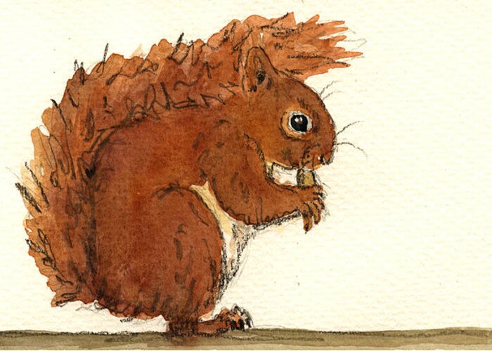 Squirrel Greeting Card featuring the painting Squirrel #1 by Juan Bosco