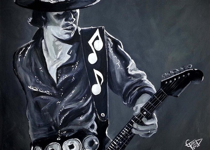 Stevie Ray Vaughan Greeting Card featuring the painting Stevie Ray Vaughan #1 by Tom Carlton