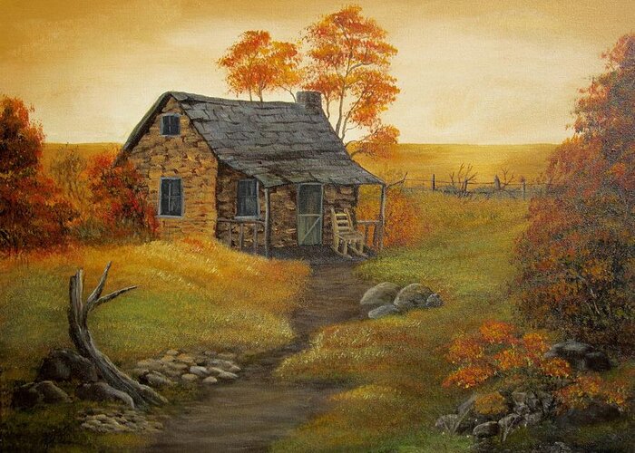 Cabin Greeting Card featuring the painting Stone Cabin #2 by Kathy Sheeran