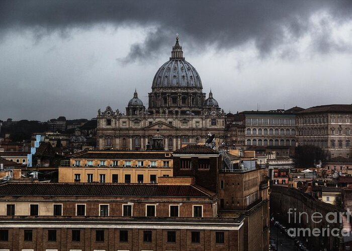 St. Peter's. Rome. Storm. Weather. Greeting Card featuring the photograph Storm over St. Peter's #1 by Michael Paskvan