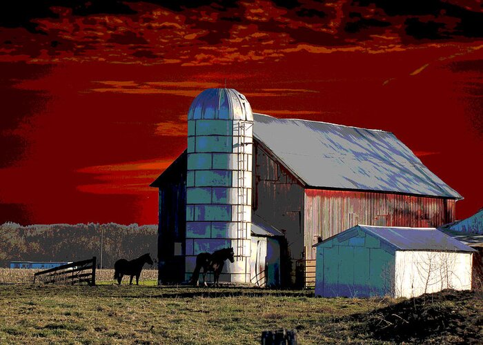 Nature Greeting Card featuring the photograph Sundown on the Farm #1 by Jimi Bush