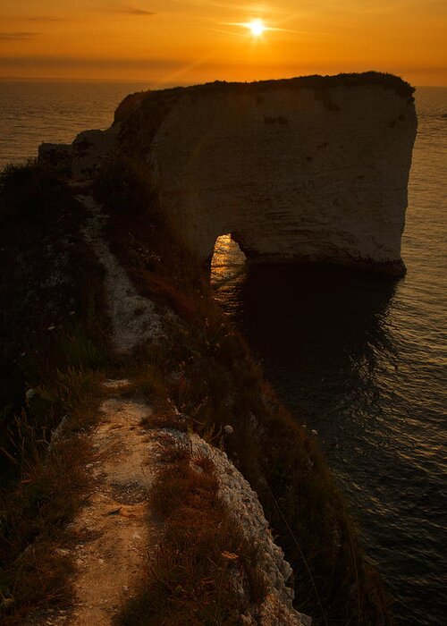 Old Harry Greeting Card featuring the photograph Sunrise at Old Harry Rocks #1 by Ian Middleton