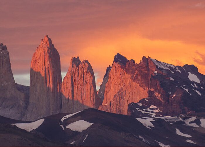 Feb0514 Greeting Card featuring the photograph Sunrise Torres Del Paine Np Chile by Matthias Breiter