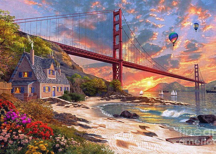 Golden Gate Greeting Card featuring the digital art Sunset at Golden Gate #1 by Dominic Davison