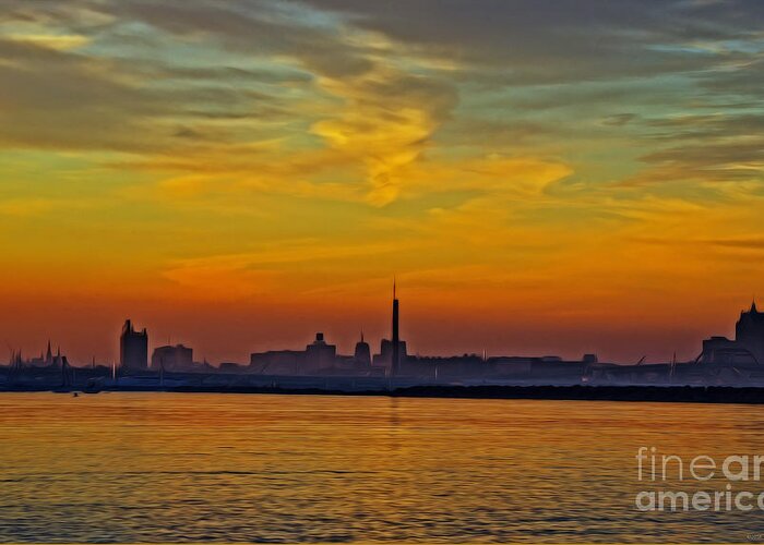 Sunset Greeting Card featuring the photograph Sunset over Milwaukee #1 by Mary Machare