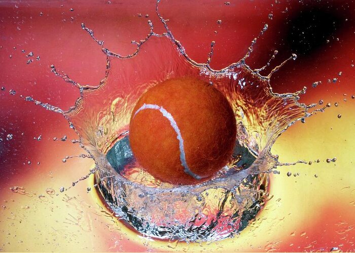 Equipment Greeting Card featuring the photograph Tennis Ball And Splash #1 by Dr. John Brackenbury/science Photo Library